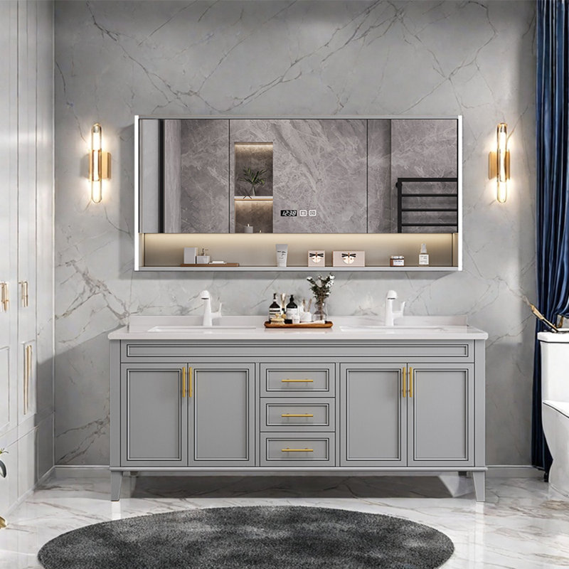 Simple modern French style bathroom cabinet, Light Gray, 32.28'' H x 59.06'' W x 21.65'' D