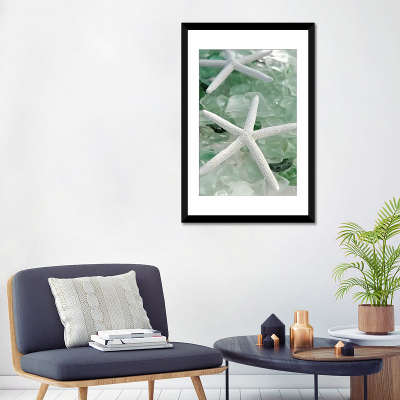 Seaglass 1 - Green, 24" H x 16" W, Black Open Corner Framed