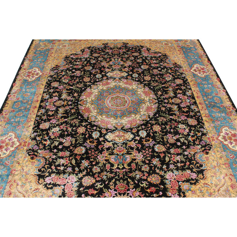Tapis turc noir et bleu 6 x 9