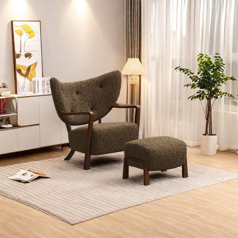 Chaise confort avec pieds en bois de frêne, Sépia