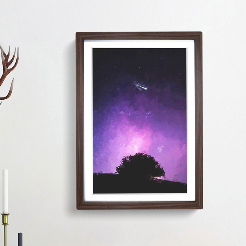 Shooting Star Above the Tree in Abstract - Picture Frame Graphic Art Print, 76cm H x 50cm W x 2cm D, Walnut