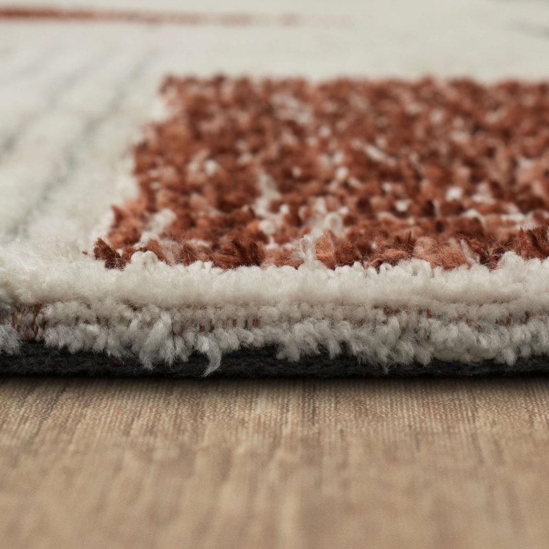 Red and Beige Geometric Synthetic Rectangular Area Rug