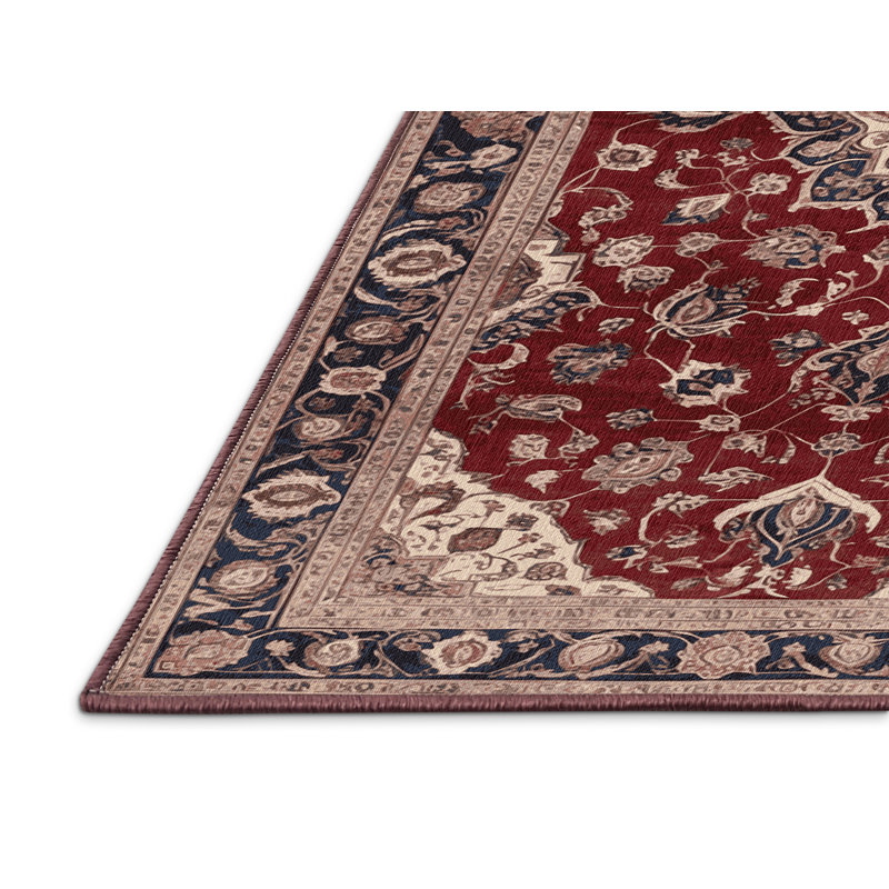 Tapis rouge persan lavable à la machine, Rond 5 pi