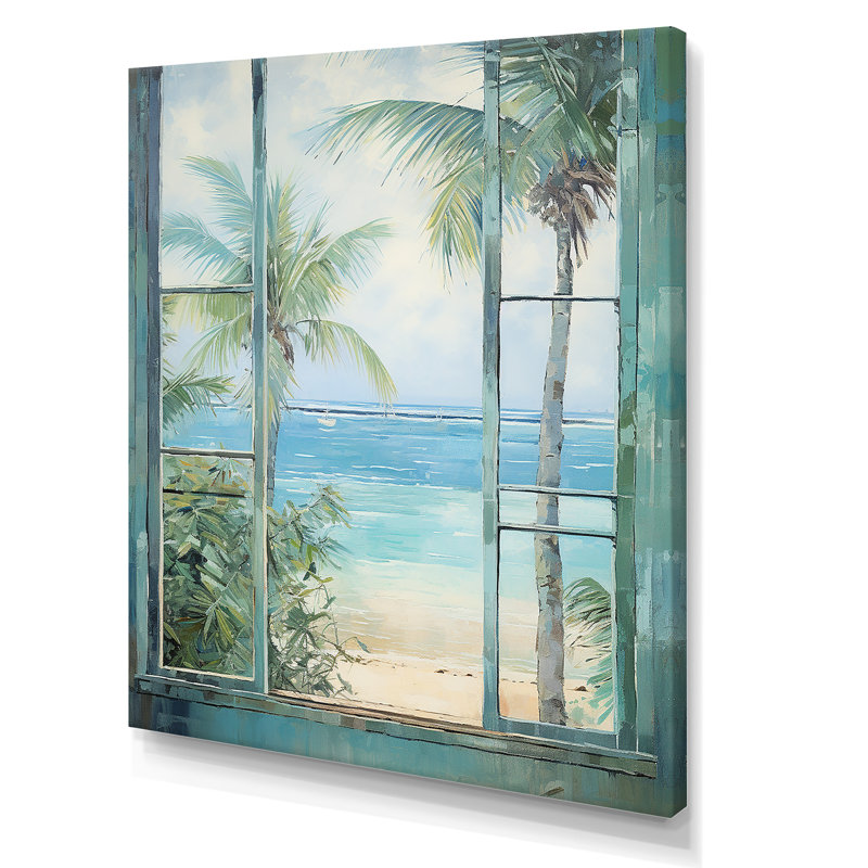 «Tropical beach Windows horizon I» - Impression sur toile côtières, H 32 po x l 24 po x P 1 po, Toile tendue
