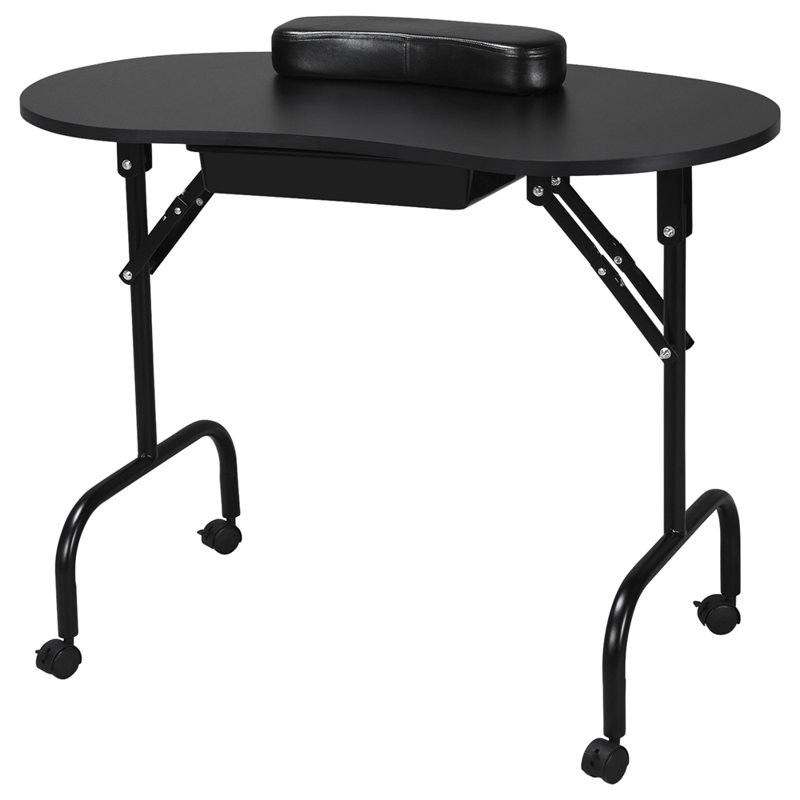 Folding Manicure Table with Lockable Wheels and Bag, Black