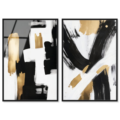 Ink and Gold I & Midnight Gold I Framed Acrylic Print Living Room Wall Art Set by Art Remedy, Black Frame, 36 x 54