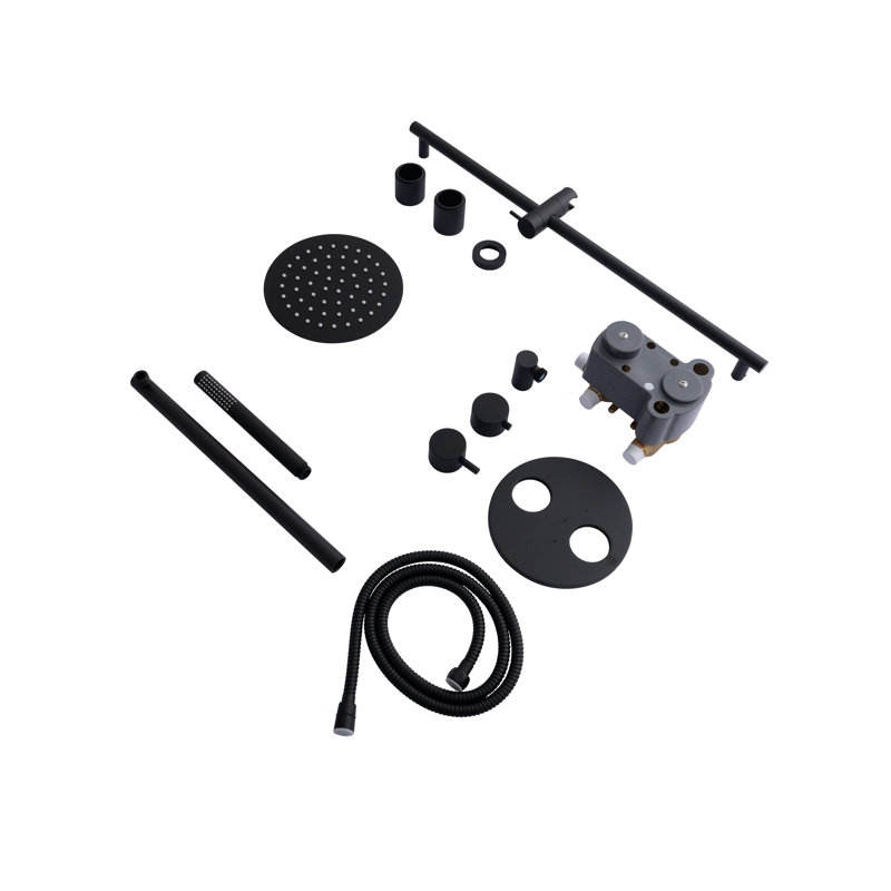 Matte Black Adjustable Height Thermostatic Shower System with Handheld