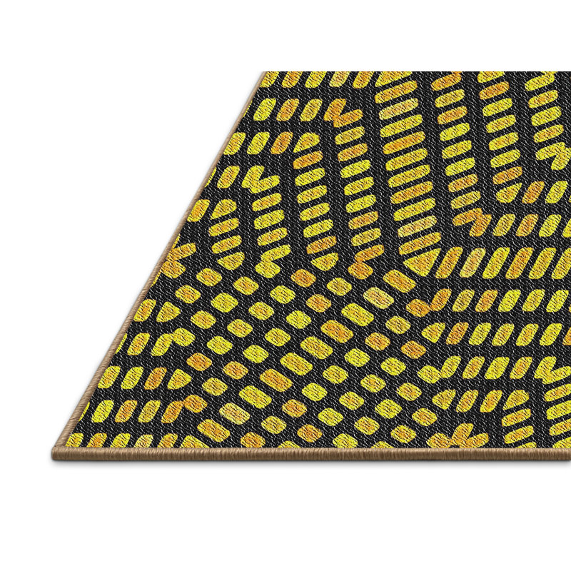Tapis jaune/noir tissé à la machine, Rectangle 3 pi x 5 pi