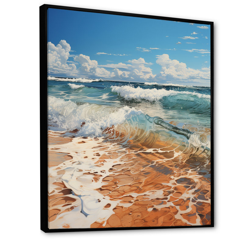 «Beach Photo Sunlit Coastline X», reproduction sur toile, L 34 po x H 44 po, Cadre flottant noir