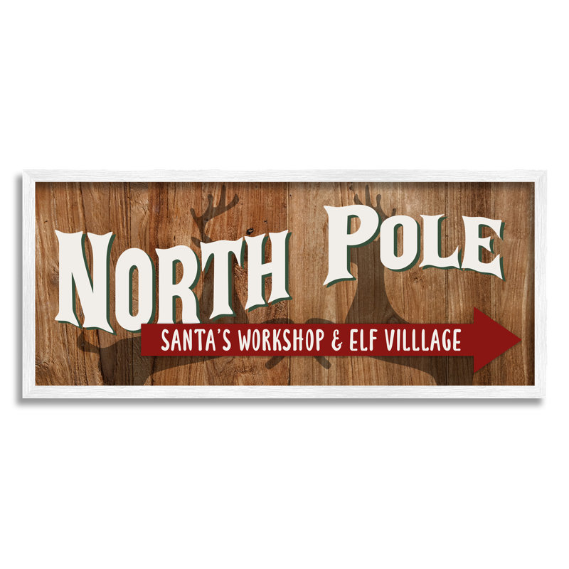 Rustic North Pole with Arrow Framed Giclee Art by Kim Allen, 13" H x 30" W x 1.5" D, White Frame