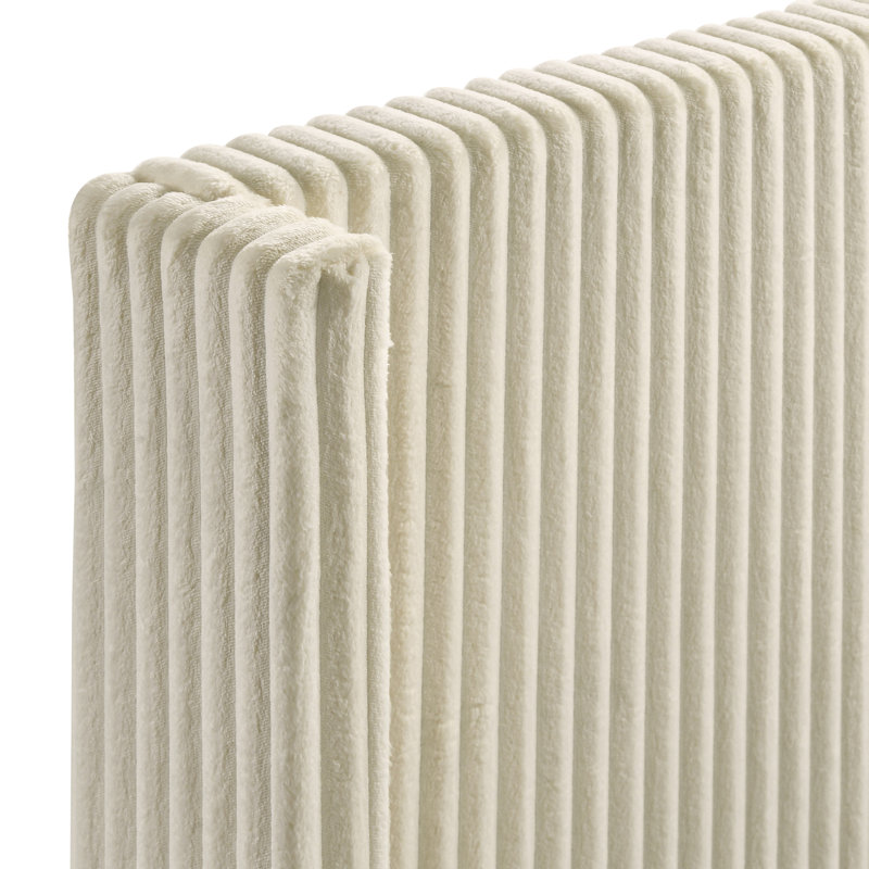 Wide Wale Corduroy Upholstery Panel Bed, Cream, Queen