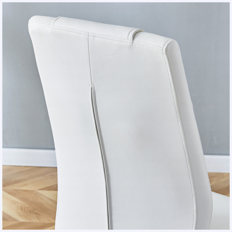 Ensemble de table de salle à manger de 71 po en verre trempé ovale avec 8 chaises en polyuréthane blanc, pieds en métal argenté, style luxueux