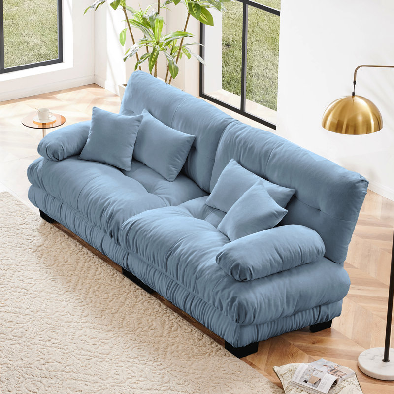 Canapé Cloud, canapé 2 places avec 2 coussins lombaires et 2 coussins décoratifs - chenille bleue