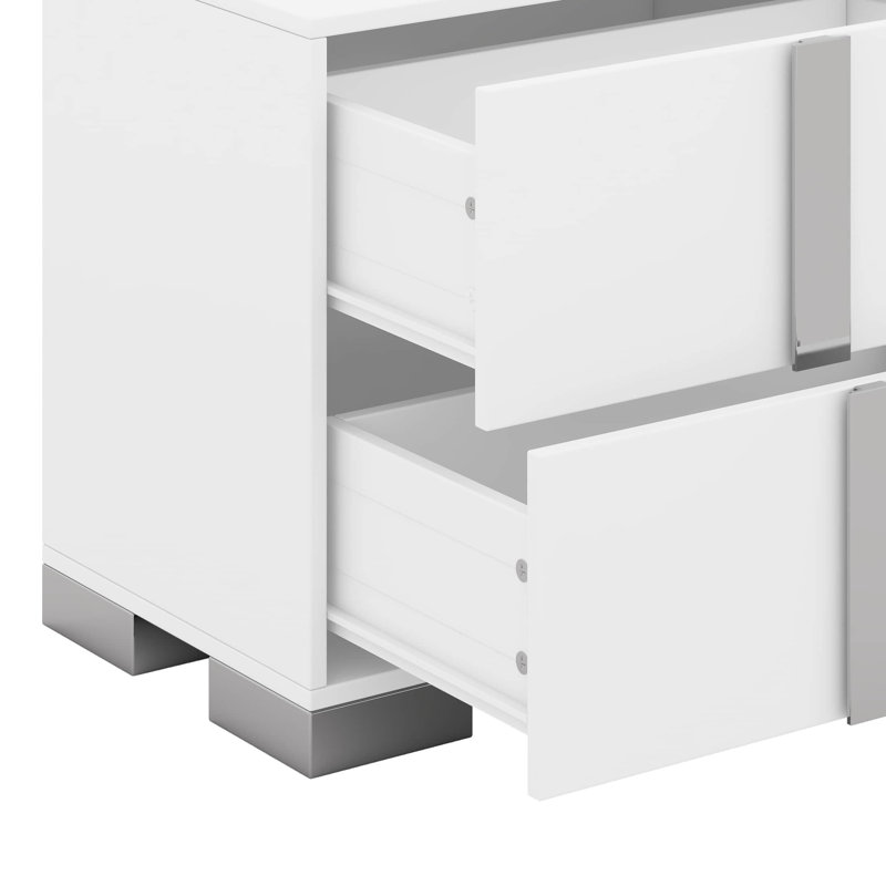 Table de chevet de luxe avec 2 tiroirs de rangement, table de chevet simple et généreuse avec poignée, Blanc