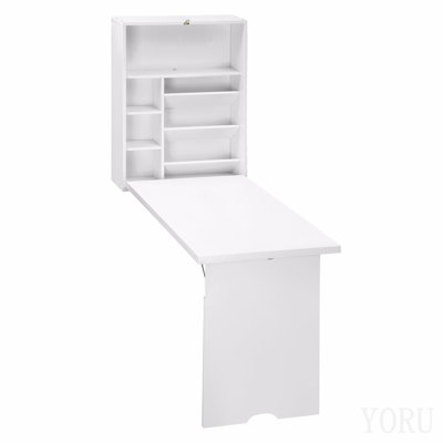 Bureau convertible mural pliable, bureau flottant multifonctionnel avec tablette de rangement pour bureau personnel, blanc