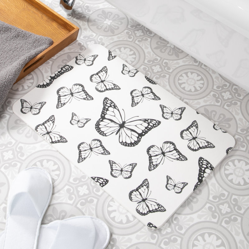 Non-Slip Bath Mat, White/Black