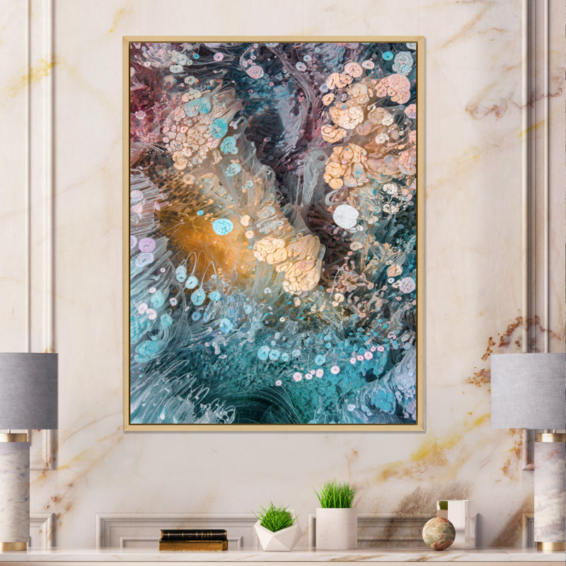 Marbre luxueux turquoise liquide, art mural moderne sur toile, H 12 po x l 8 po x P 1 po, Toile brune avec cadre flottant