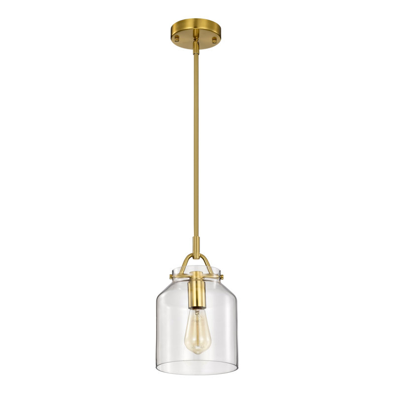 Luminaire suspendu en laiton avec abat-jour en verre transparent Magno