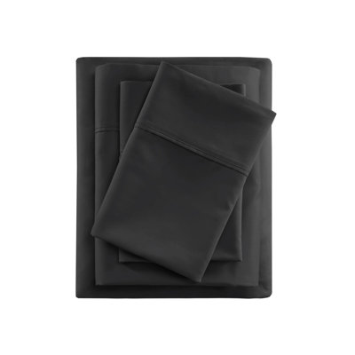 600 Thread Count Full Black Cotton Blend Sheet With Cooling Treatment - Manages , Ultra Soft Finish, All Elasticized Deep Pocket Fitted Sheet, Machine Washable, Of 4 Flat And 2 Pillowcases Pcs For