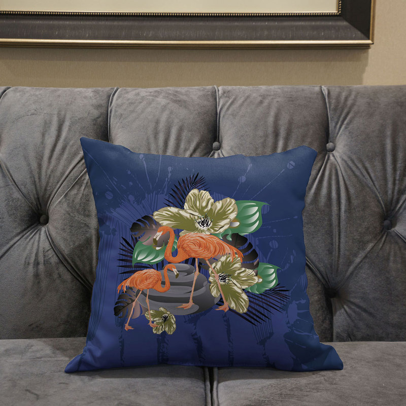 Housse de coussin intérieur / extérieur Flamingo, 16 po x 16 po, Vert / noir / bleu