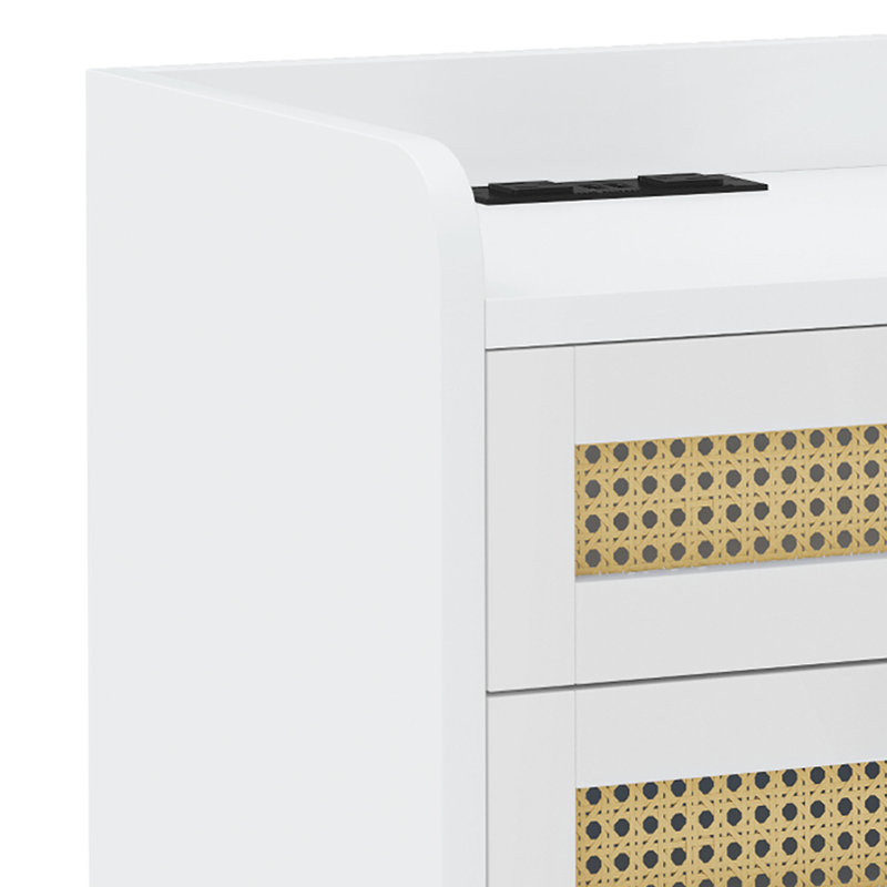 Table de chevet 2 pièces à DEL pour la ferme: chargement et rangement en rotin, Blanc