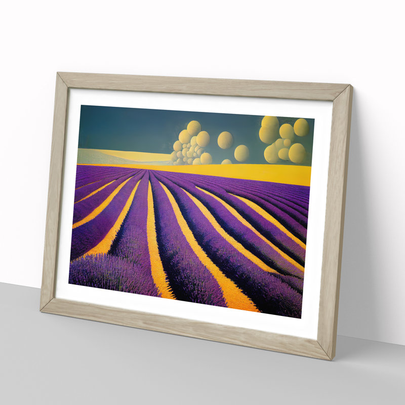 Shining Lavender Flower Field - Framed Print, 25cm H x 34cm W x 2cm D, Oak