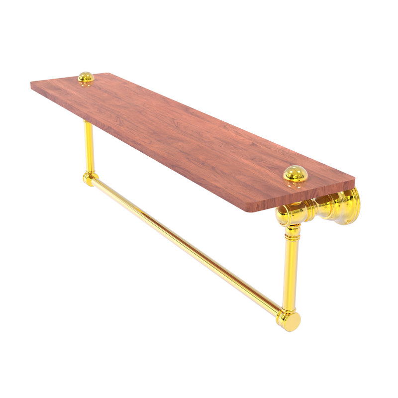 Freyja Ironwood Bracket Shelf with Towel Bar, Polished Brass, 5.54" H x 22" W x 7" D