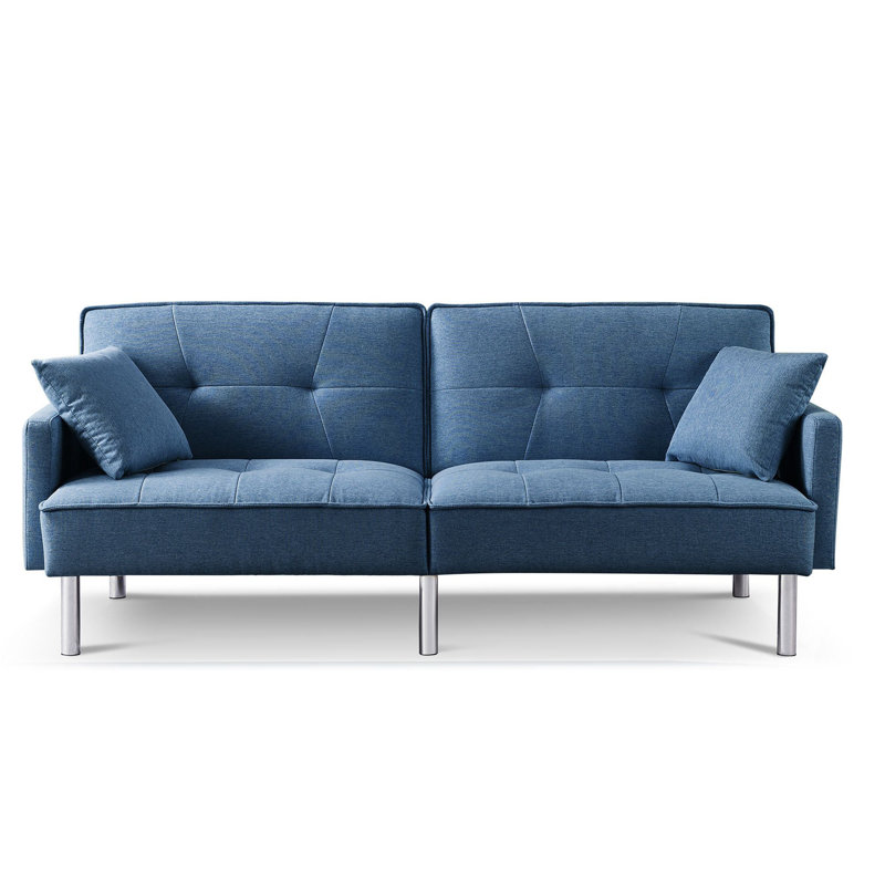 Degmo Full / Double 84.6'' Upholstered Convertible Sofa, Blue Microfiber/Microsuede