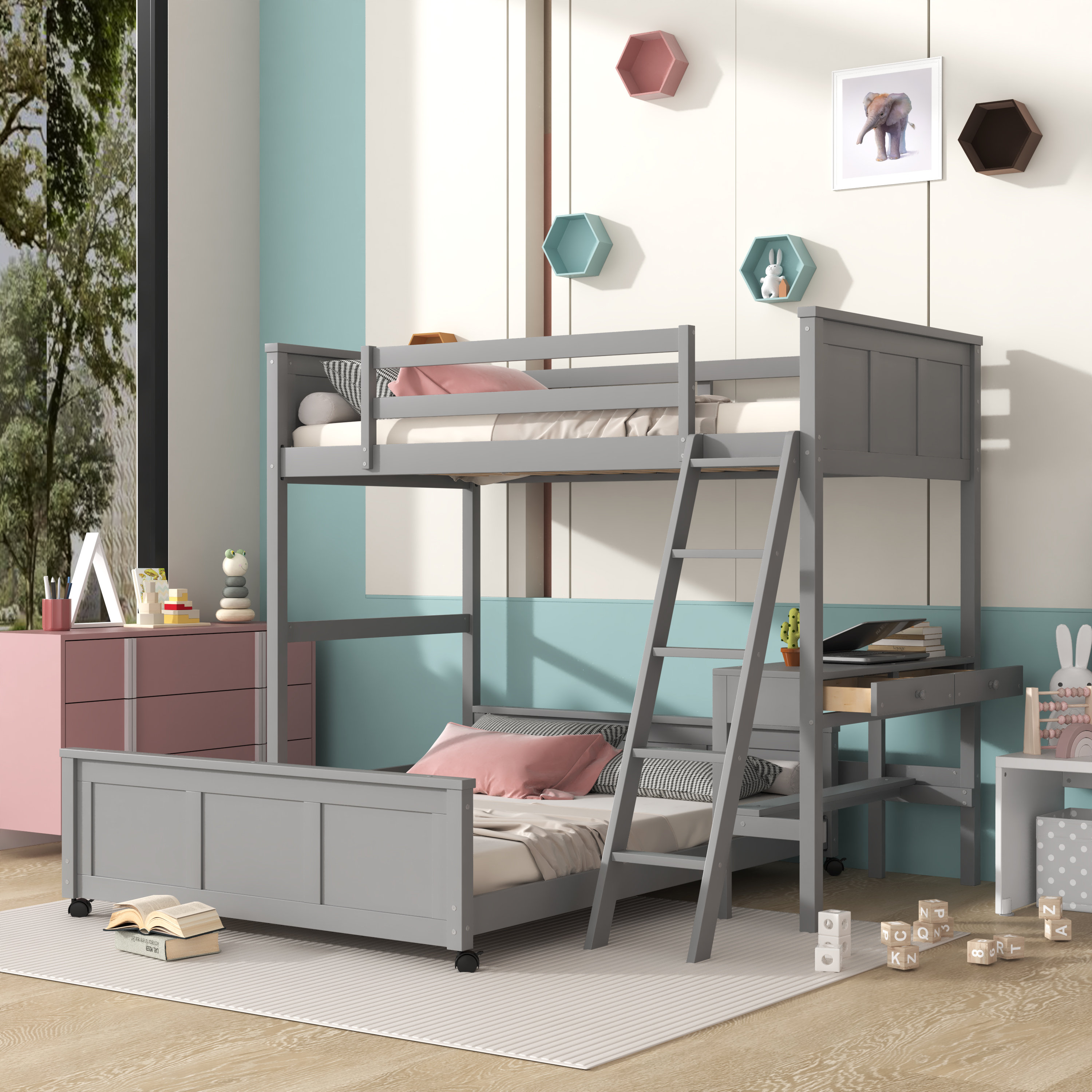 Harriet Bee Hanshew 2 Drawer L-Shaped Bunk Beds with Built-in-Desk by ...