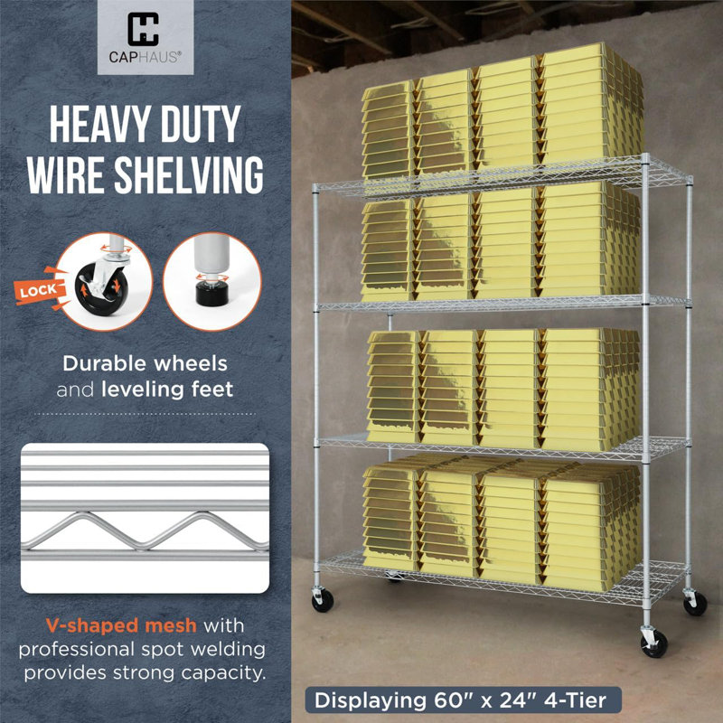 Heavy Duty Silver Grey 5-Tier Metal Shelving Unit with Wheels