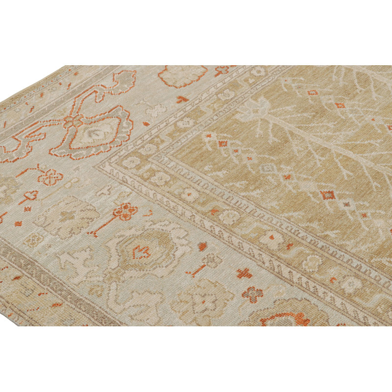 Modern Hand Knotted Silk Floral Area Rug, Rectangle 5' x 7'