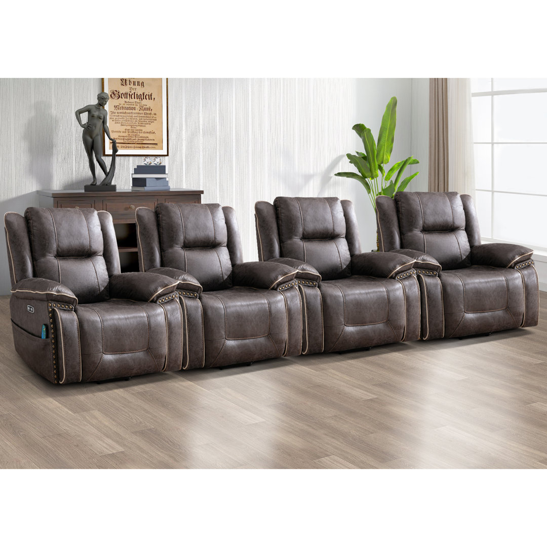 Khristina Dual Motor Power Lift Massage Chair – 40.2" Wide Overstuffed Recliner with Heating/USB (Set of 4) Red Barrel Studio® Body Fabric: Gray Faux Leather