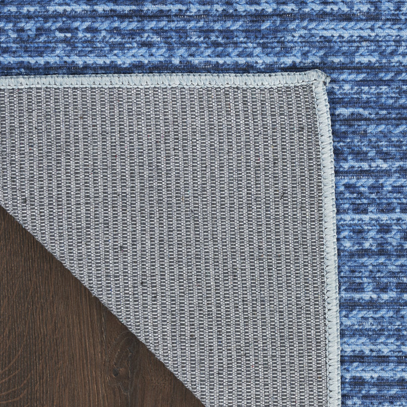 Tapis abstrait en coton bleu lavable à la machine Daline, Tapis de couloir 2 pi 2 po x 10 pi
