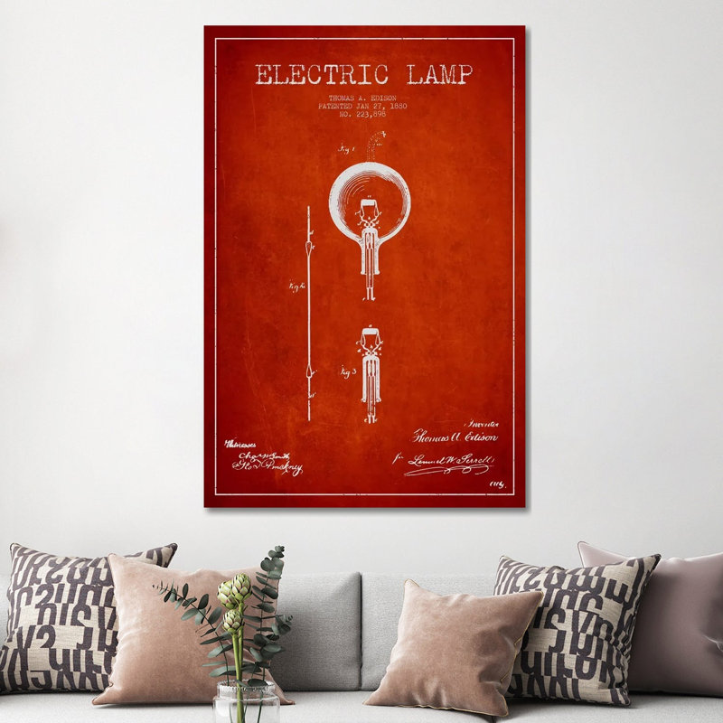 Electric Lamp Red Patent Blueprint by Aged Pixel - Gallery-Wrapped Canvas Giclée on Canvas, Wrapped Canvas