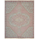 Coral Hand-Knotted Wool Framed Arabesques Geometric Modern Contemporary Carpet Rug