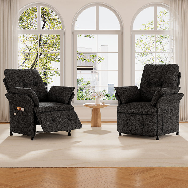 34'' Wide Modern and Upholstered Manual Adjustable Electric Recliner (Set Of 2), Dark Gray