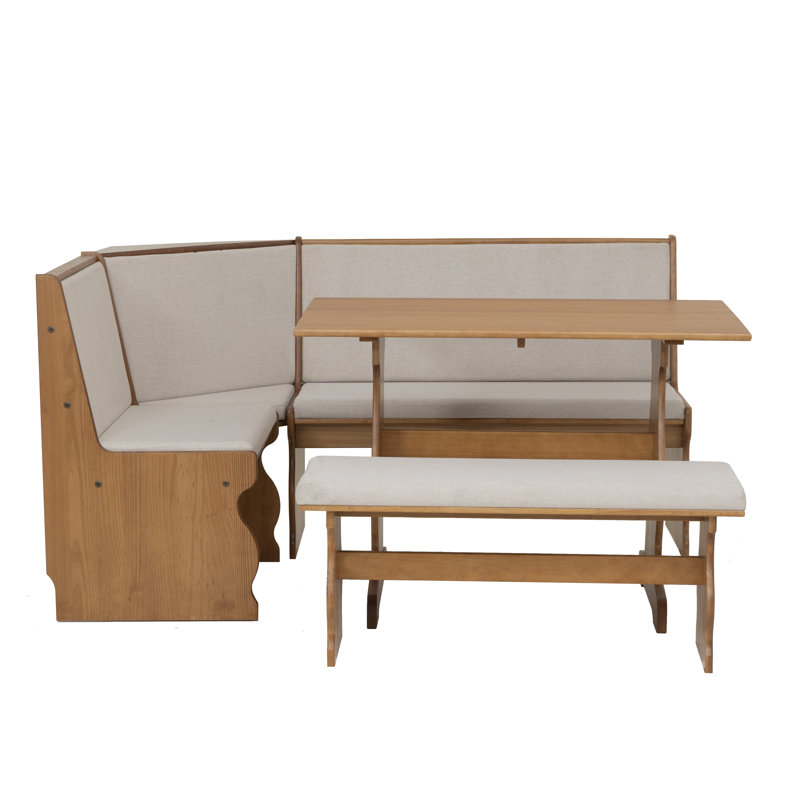 Sierra Walnut Beige Upholstered Nook Set, Walnut/Beige