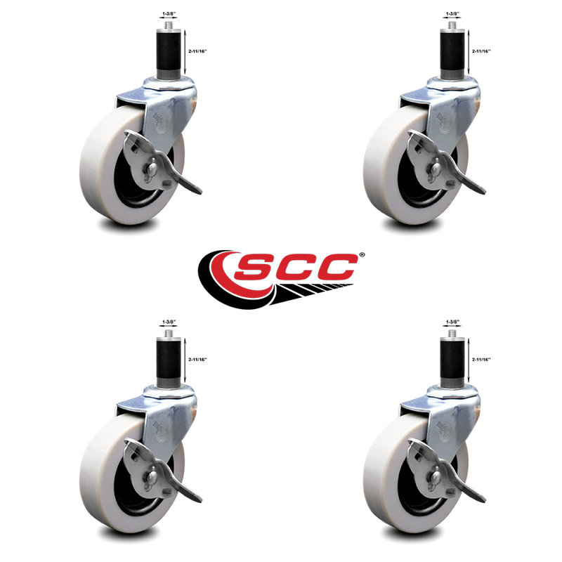Ensemble de 4 roulettes extensibles avec roues de 3/3 pouces avec freins 3 / SCC-EX05S310-TPRS-SLB-138-4