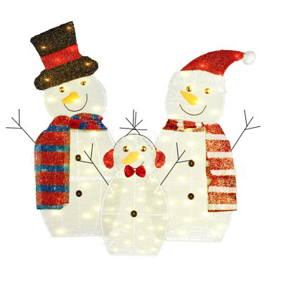 Battery Operated 2D Lighted Christmas Snowman Family Yard Decorations with 90 Warm Yellow LEDs, 8 Lighting Modes and Weather-Resistant Design