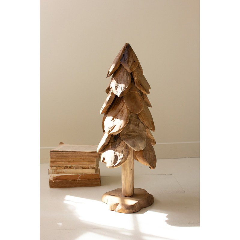  Arbre de Noël 24 po en bois de teck rustique - décor de table de fête en bois naturel fabriqué à la main, 2'