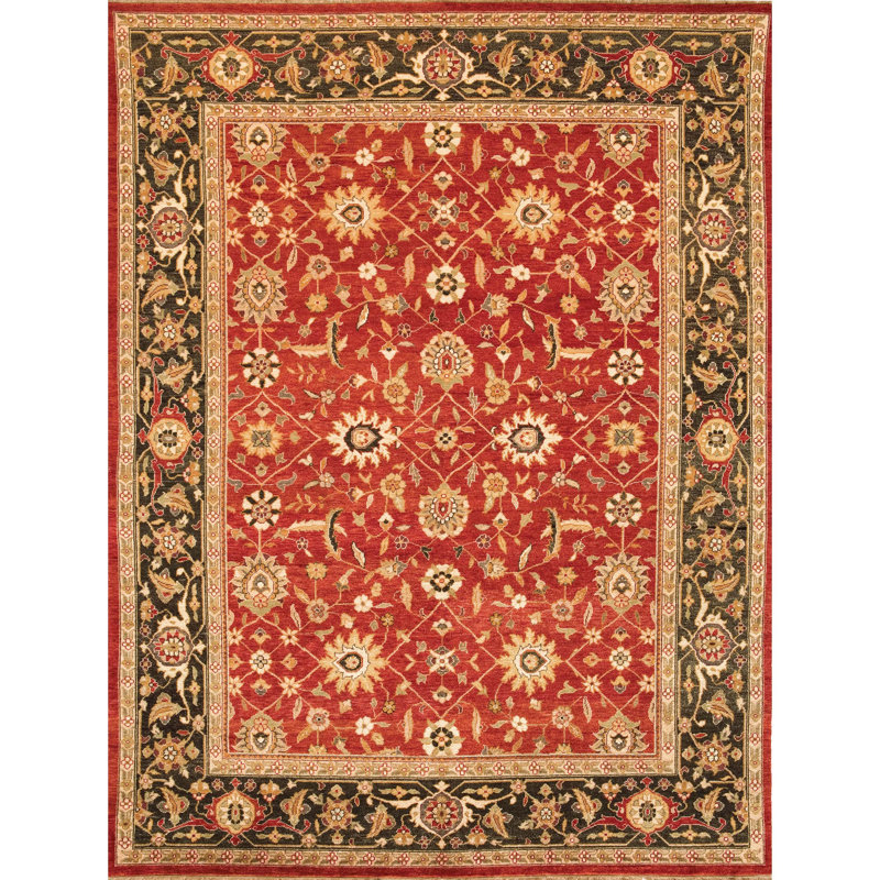 Wool Oriental Area Rug in Red/Beige/Dark Green, Rectangle 12' x 20'