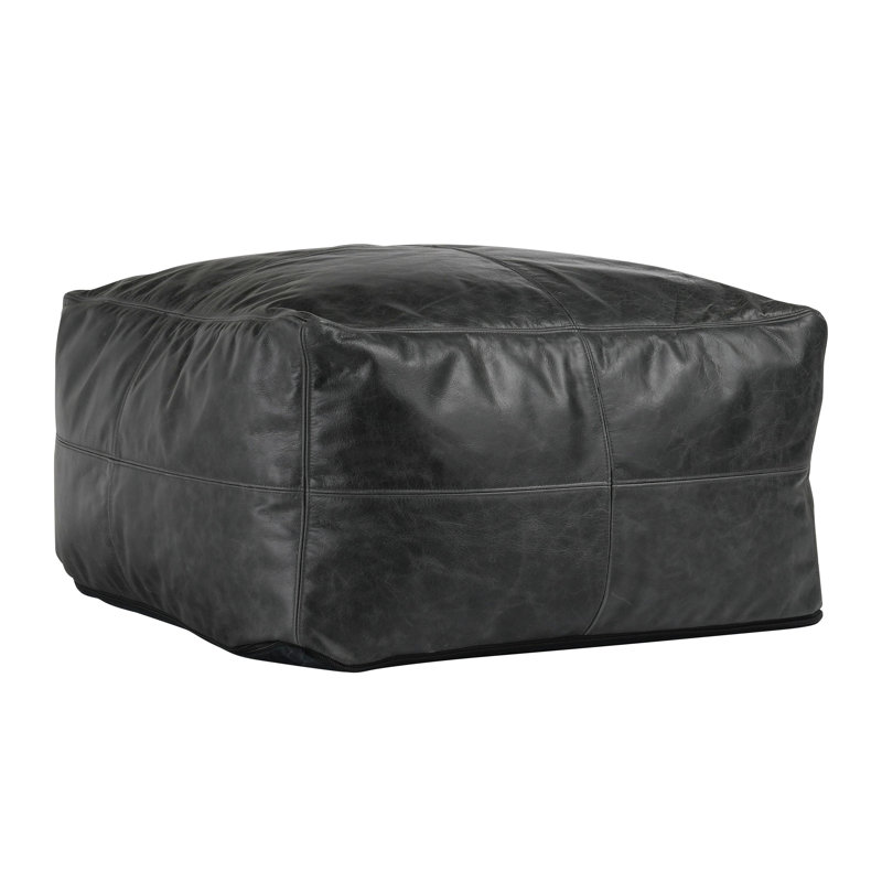 Dexter 24" Genuine Leather Pouf, Onyx Black