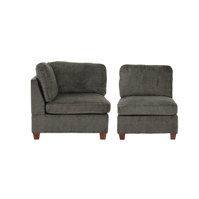 Gray Modular 2Pc , Chenille Fabric Living Room Chairs With Seat For Area Cushion Back