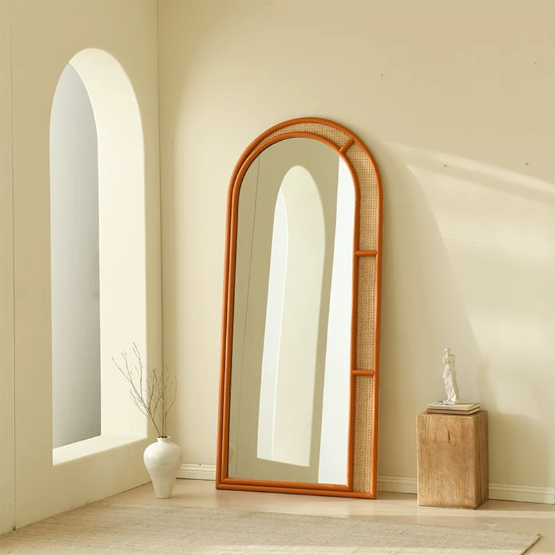 Half-Circle Solid Wood+Rattan Full Length Mirrors, 78.74" H x 39.37" W