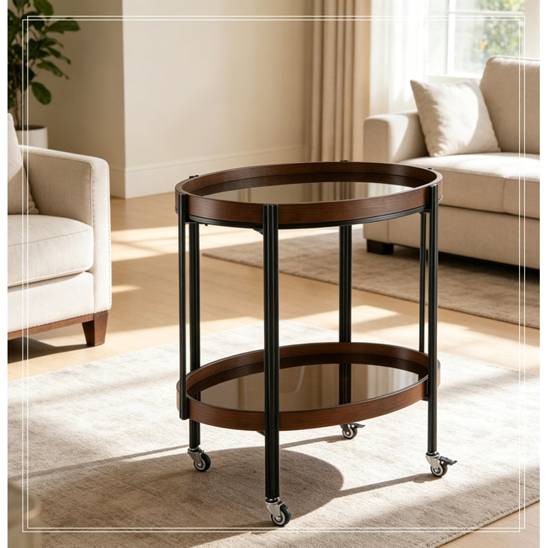 Cadre ovale en métal Tillia avec tablettes en verre trempé, Dark Walnut