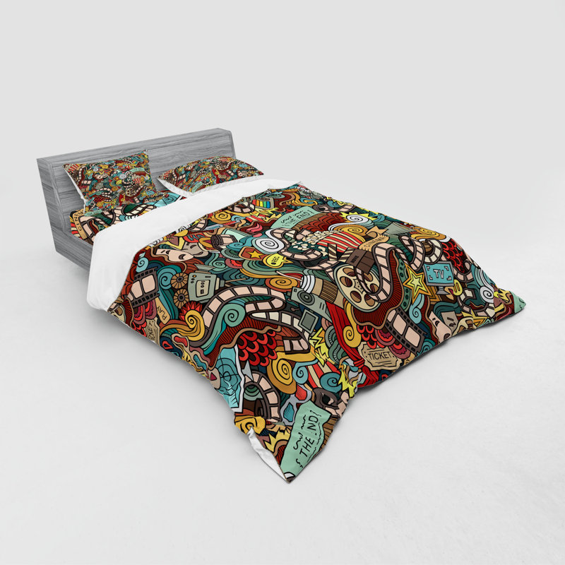 Ensemble de housse de couette en microfibre jaune / rouge / vert, Housse de couette grand + 3 pièces supplémentair