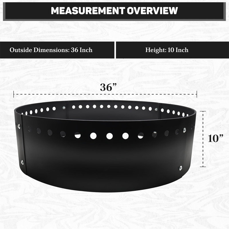  - Smokeless Fire Ring Insert - 36" X 10" - Premium Heat Resistant Coated Carbon Steel Portable Fire Ring Liner For Above Or In-Ground Setups, Backyard, Camping Bonfires & Gatherings