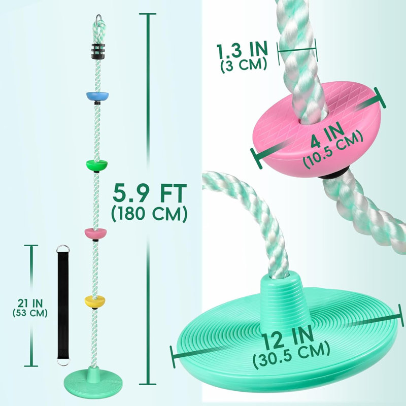Sangle de balançoire à disque en plastique et mousqueton inclus, Vert, 76.78"