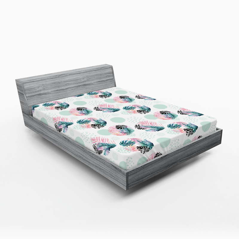 Drap-housse Ambesonne, Drap-housse de taille double, Amande, vert, corail foncé / floral
