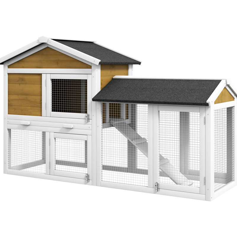 58 po en bois pour les petits animaux, avec un toit en asphalte fiable, un plateau amovible facile à nettoyer, des portes verrouillables et un toit en rampe sécuritaire pour animaux, facile à entretenir,